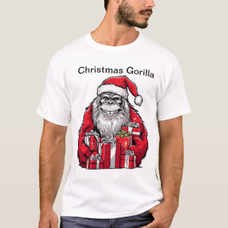 Christmas Gorilla Wearing Santa Hat. T-Shirt