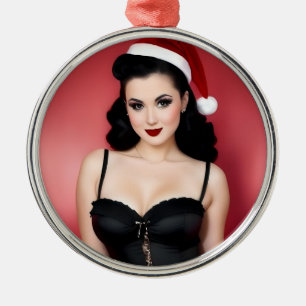 Christmas Goth Girl in Hat Holiday Ornament