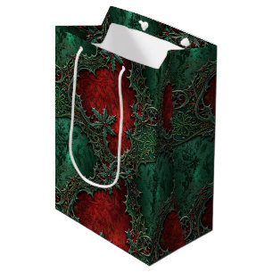 Christmas Gothic Grunge Red & Green Holly Medium Gift Bag