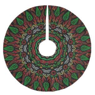 Christmas Gothic Stained Glass Leaves Mandala Brushed Polyester Tree Skirt