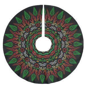 Christmas Gothic Stained Glass Leaves Mandala Brushed Polyester Tree Skirt