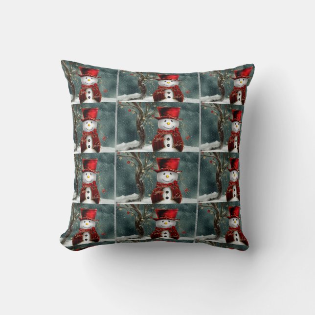 Christmas Grade A Cotton Throw Pillow/Snowman Cushion (Front)