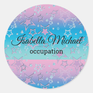 Christmas gradient glitter shine confetti stars   classic round sticker