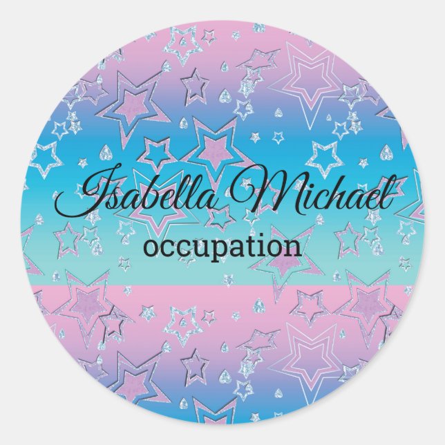Christmas gradient glitter shine confetti stars   classic round sticker (Front)