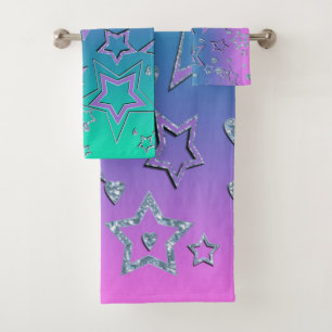 Christmas gradient glitter shine confetti stars fu bath towel set
