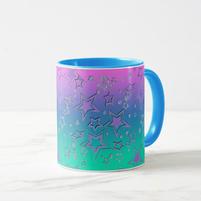 Christmas gradient glitter shine confetti stars fu mug (Front Right)