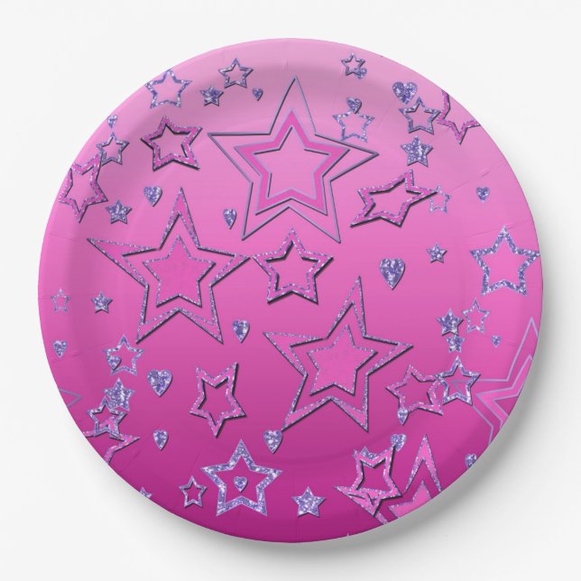 Christmas gradient glitter shine confetti stars fu paper plate (Front)
