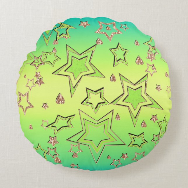 Christmas gradient glitter shine confetti stars fu round cushion (Front)