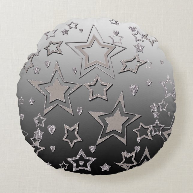 Christmas gradient glitter shine confetti stars fu round cushion (Front)