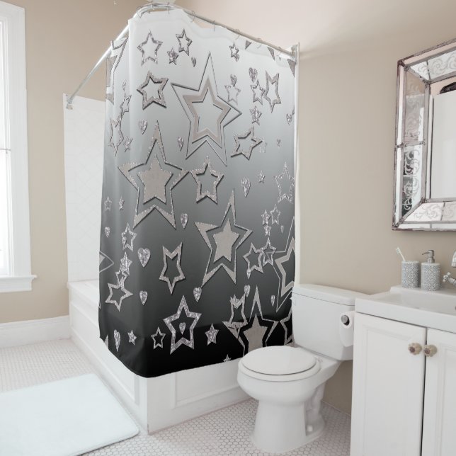 Christmas gradient glitter shine confetti stars fu shower curtain (In Situ)