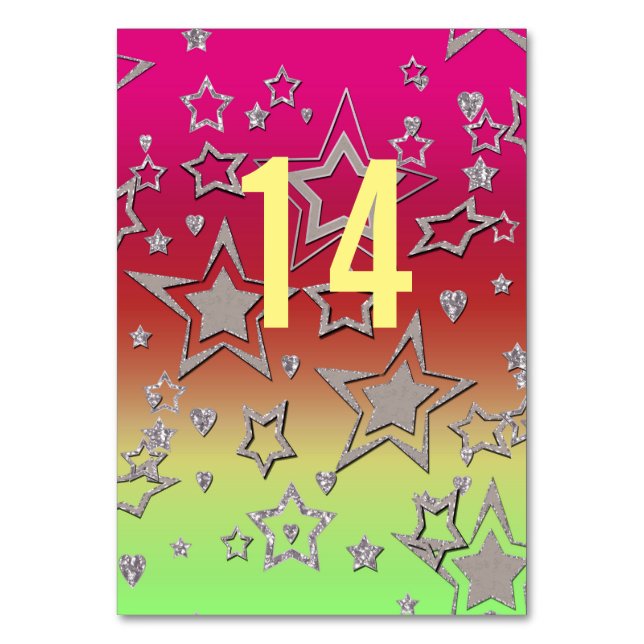 Christmas gradient glitter shine confetti stars fu table number (Front)
