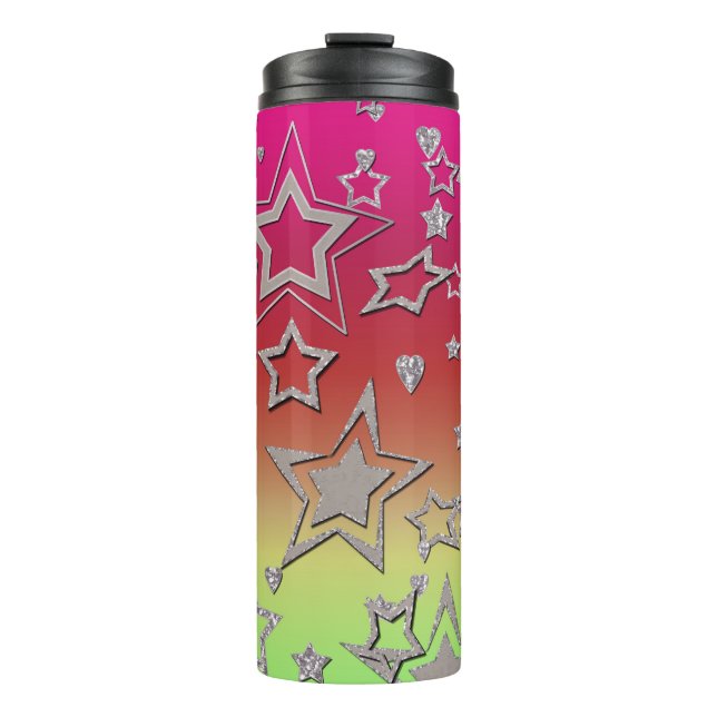 Christmas gradient glitter shine confetti stars fu thermal tumbler (Front)