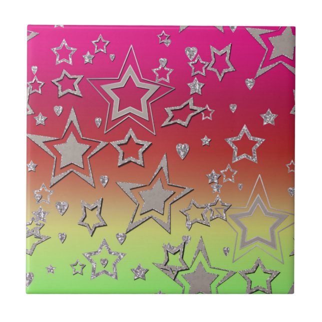 Christmas gradient glitter shine confetti stars fu tile (Front)