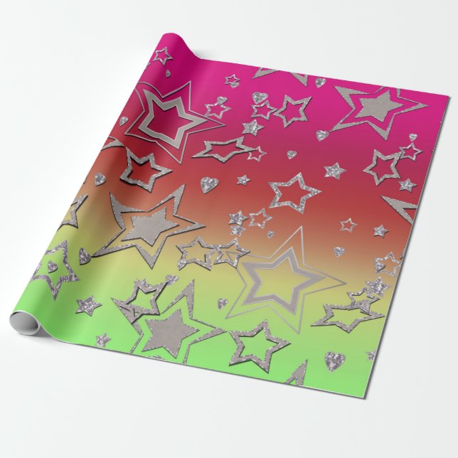 Christmas gradient glitter shine confetti stars fu wrapping paper (Unrolled)