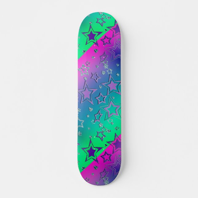 Christmas gradient glitter shine confetti stars  skateboard (Front)