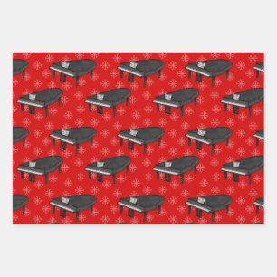 Christmas Grand Piano Pianist Musician Pattern Wrapping Paper Sheet