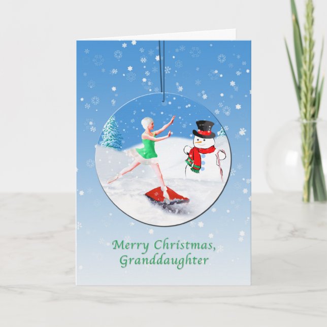 Christmas, Granddaughter, Ballet Dancer, Snow Holiday Card (Front)