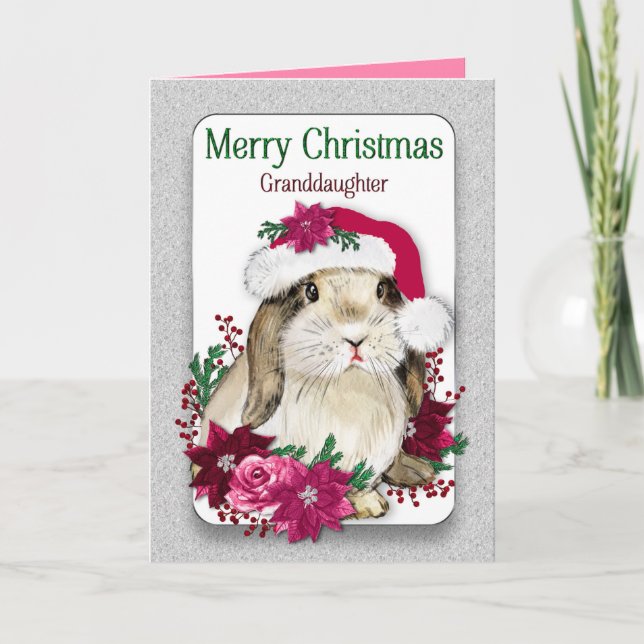 Christmas Granddaughter Bunny Wearing Santas Hat Card (Front)