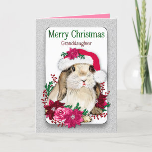 Christmas Granddaughter Bunny Wearing Santas Hat Card