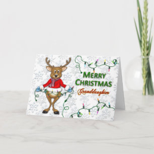 Christmas - Granddaughter - Reindeer/Lights Holiday Card