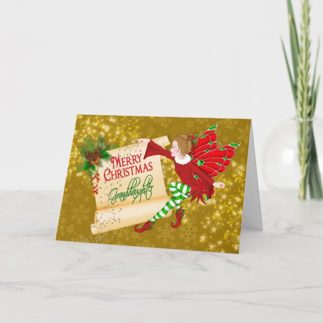 CHRISTMAS - GRANDDAUGHTER - SANTA ELF HOLIDAY CARD (Front)