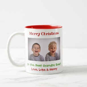 Christmas Grandfather Grandchildren Custom Photo Two-Tone Coffee Mug