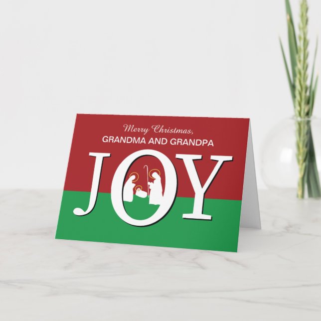 Christmas Grandma and Grandpa Custom Relation JOY Card (Front)
