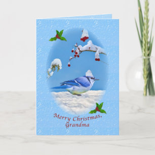 Christmas, Grandma, Blue Bird and Snow Holiday Card