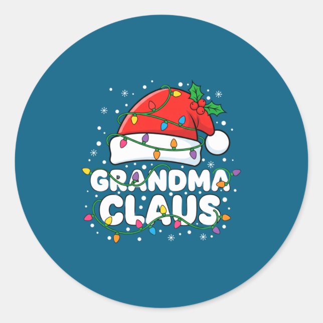 Christmas Grandma Claus Santa Hat Christmas Lights Classic Round Sticker (Front)