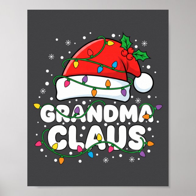 Christmas Grandma Claus Santa Hat Christmas Lights Poster (Front)