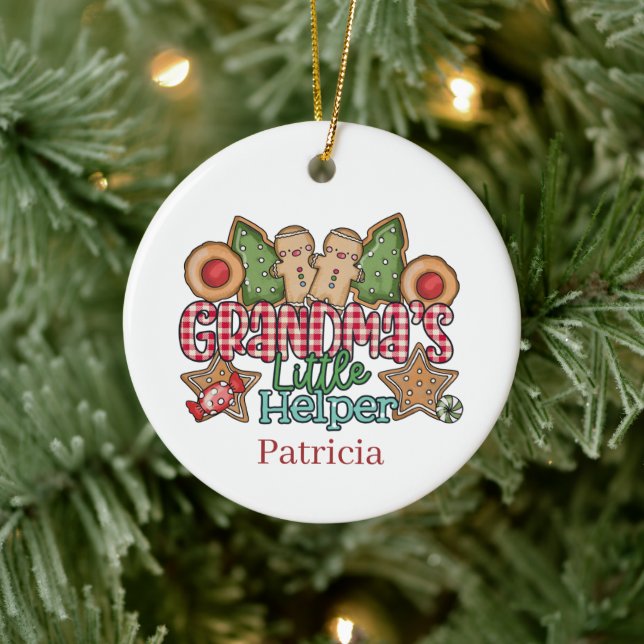  Christmas Grandma's helper add name message Ceramic Tree Decoration (Tree)