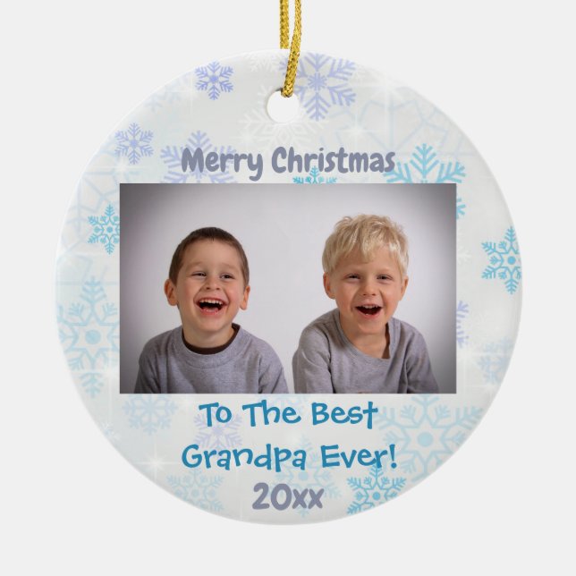Christmas Grandparents Grandchildren Photo Ceramic Tree Decoration (Front)