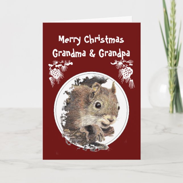 Christmas Grandparents, Grandkids, Humor Squirrel Holiday Card (Front)