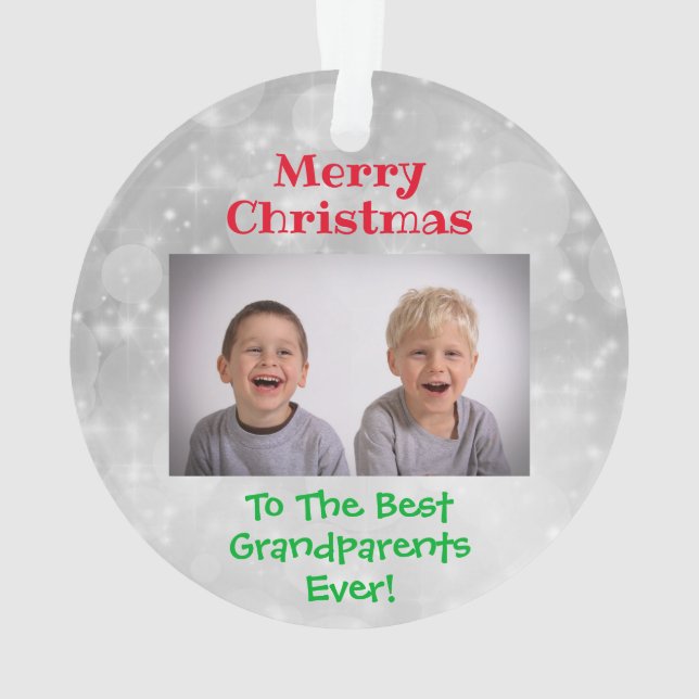 Christmas Grandparents Grandkids Photo Ornament (Back)