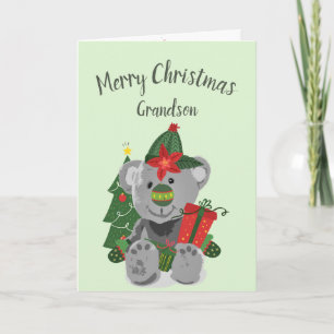 Christmas Grandson Cute Teddy Bear Fun Holiday Card