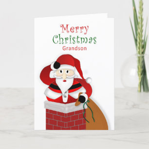 Christmas, Grandson, Fat Santa down Chimney Card