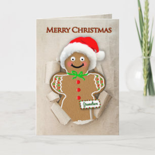 Christmas, Grandson, Gingerbread Man in Santa Hat Card