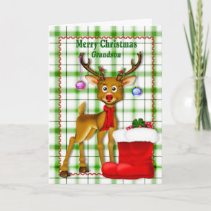 CHRISTMAS - GRANDSON - REINDEER HOLIDAY CARD