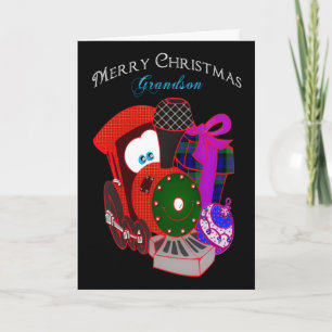 Christmas - Grandson - Train with gifts Holiday Card