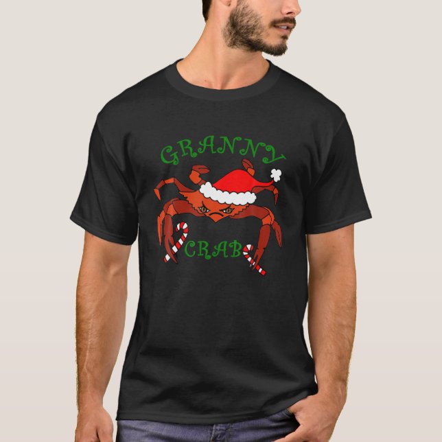 Christmas Granny Crab Santa Hat Funny Matching Fam T-Shirt (Front)