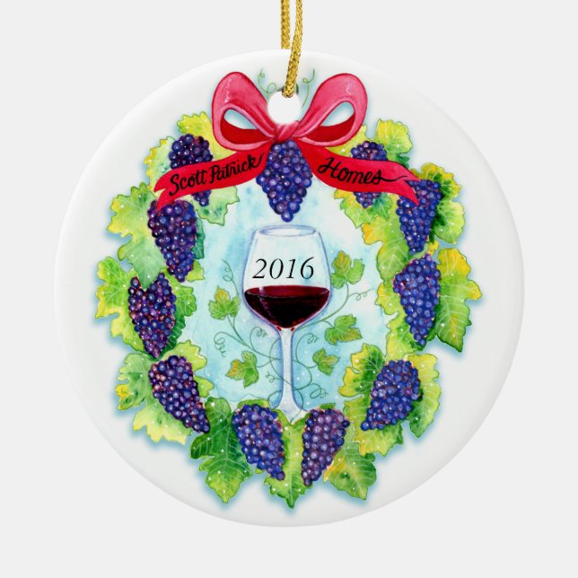 Christmas Grape Wreath Custom Scott Patrick Homes Ceramic Tree Decoration (Front)
