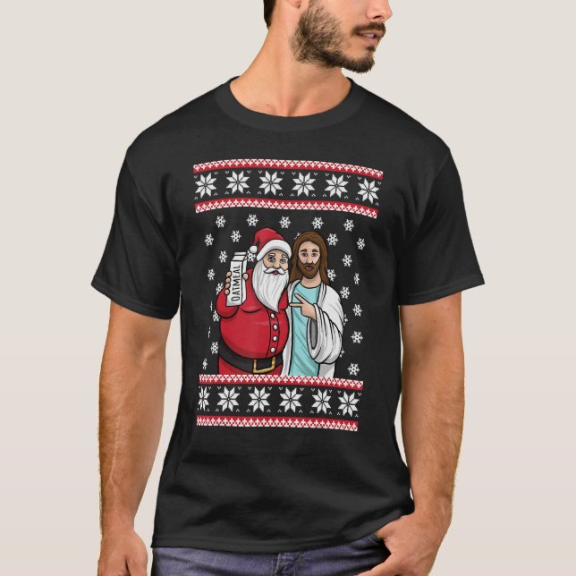 Christmas Graphic Santa and Jesus Jingle Bros Oatm T-Shirt (Front)