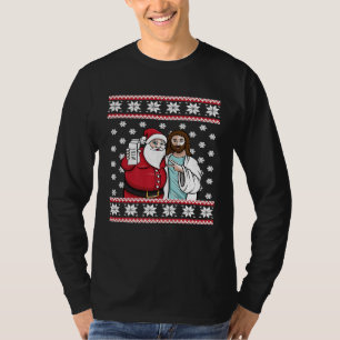 Christmas Graphic Santa Jesus Jingle Bros Wine Lov T-Shirt
