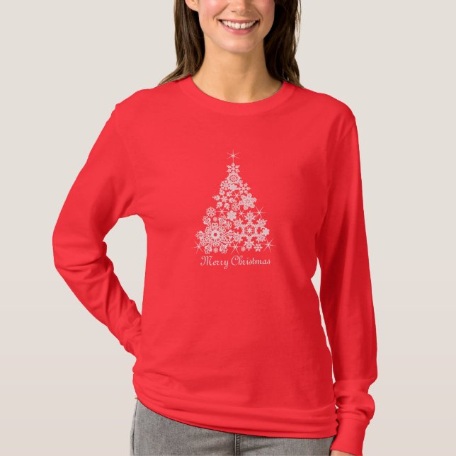 Christmas graphic snowflakes christmas tree tee (Front)