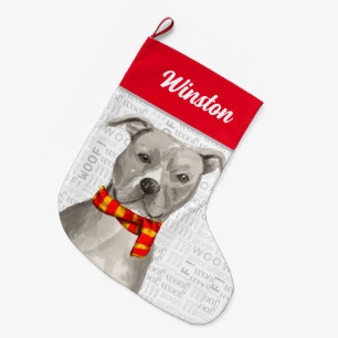 Christmas Gray Pit with Dog's Name Large Christmas Stocking