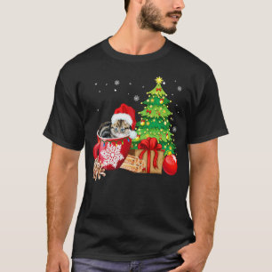 Christmas Gray Tabby Cat Ugly Xmas Tree Lights Paj T-Shirt