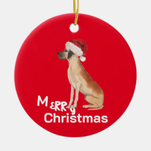 Christmas Great Dane Dog Merry Greeting  Ceramic Tree Decoration