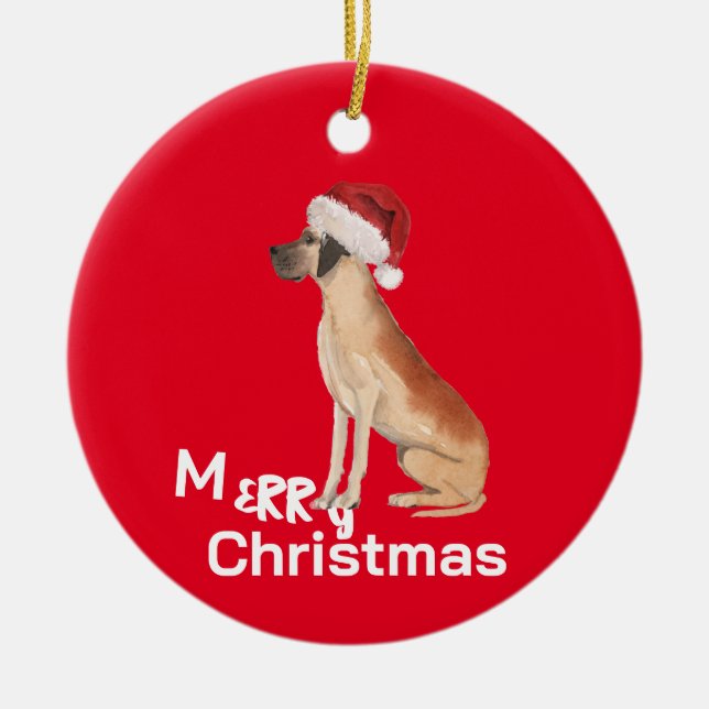 Christmas Great Dane Dog Merry Greeting  Ceramic Tree Decoration (Front)