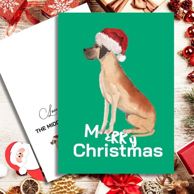 Christmas Great Dane Dog Merry Greeting Green Card (Creator Uploaded)
