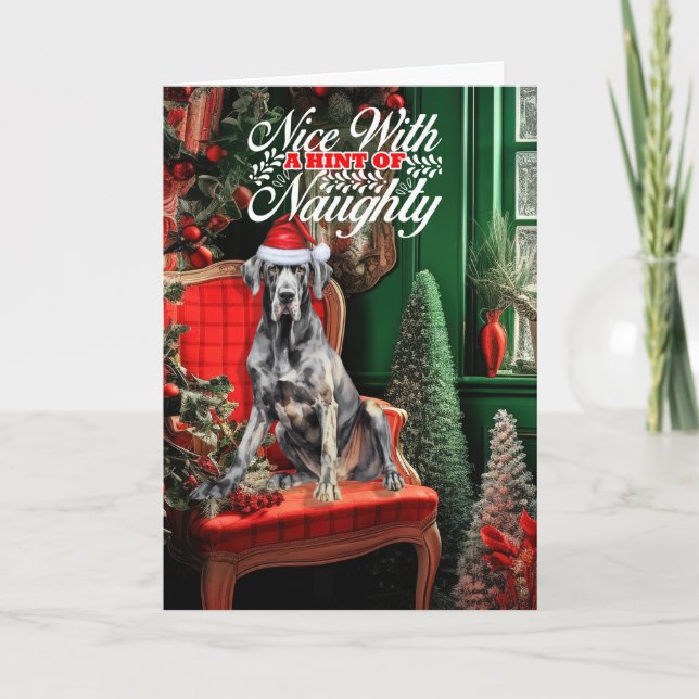 Christmas Great Dane Dog Naughty or Nice Holiday Card (Front)